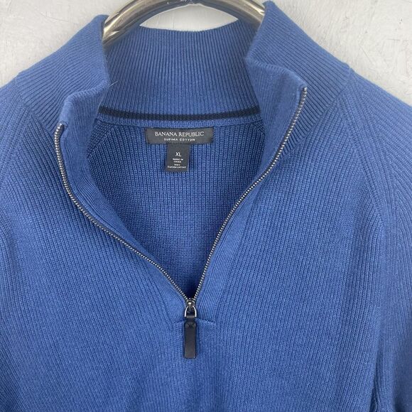 Men's Banana Republic Blue Knit 100% Supima Cotton Pullover Sweater 1/4 Zip XL - Picture 4 of 6